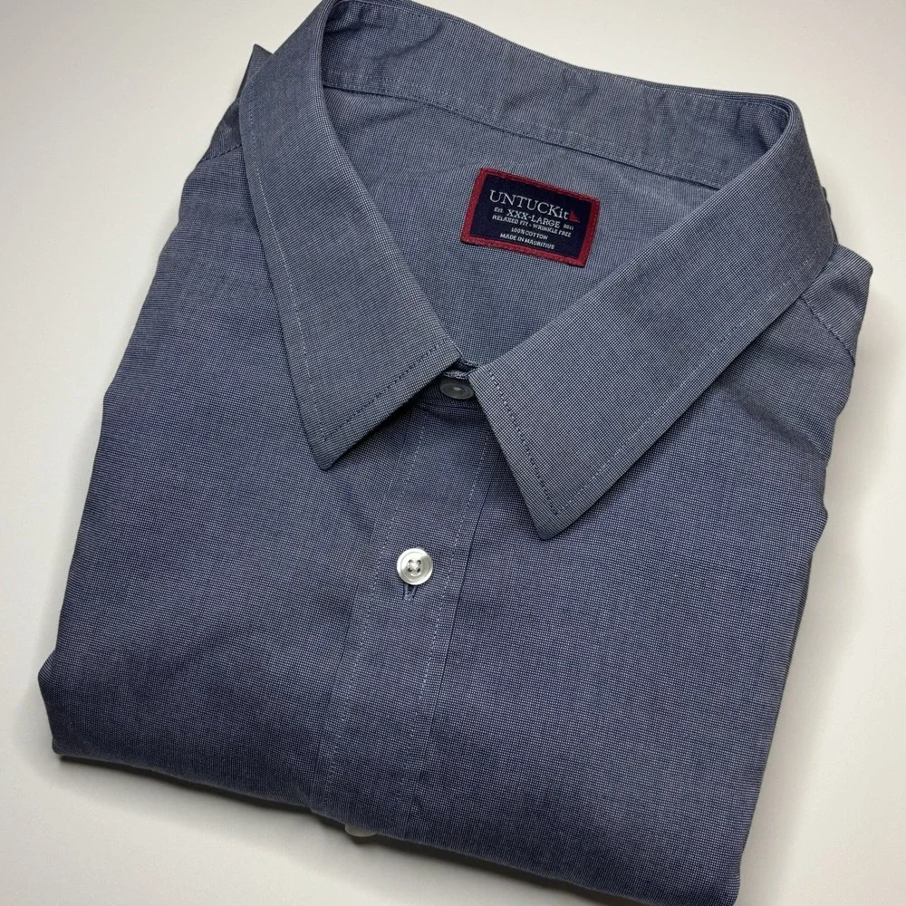 UNTUCKit Pio Cesare WF Relaxed Fit Mens XXXL Wrinkle Free Blue Button Down Shirt - Picture 2 of 7